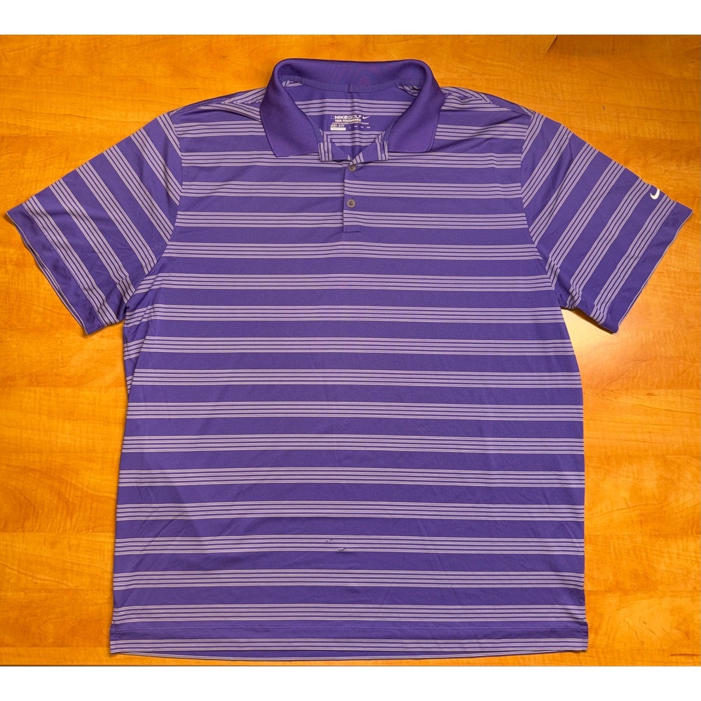 Nike Golf Tour Performance Dri-FIT Purple Striped Polo Shirt Mens XXL